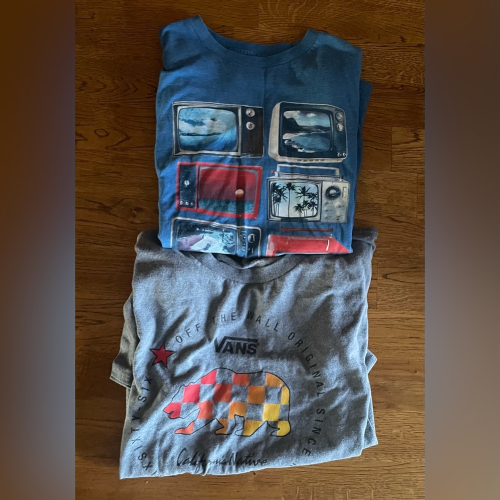 2 Vans Kids Graphic Tees size Large  - Blue and Gray